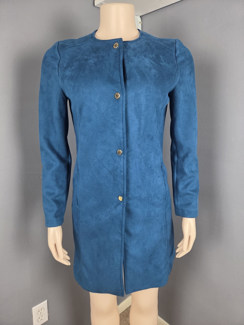 Marc New York Teal Collarless Long Button Jacket